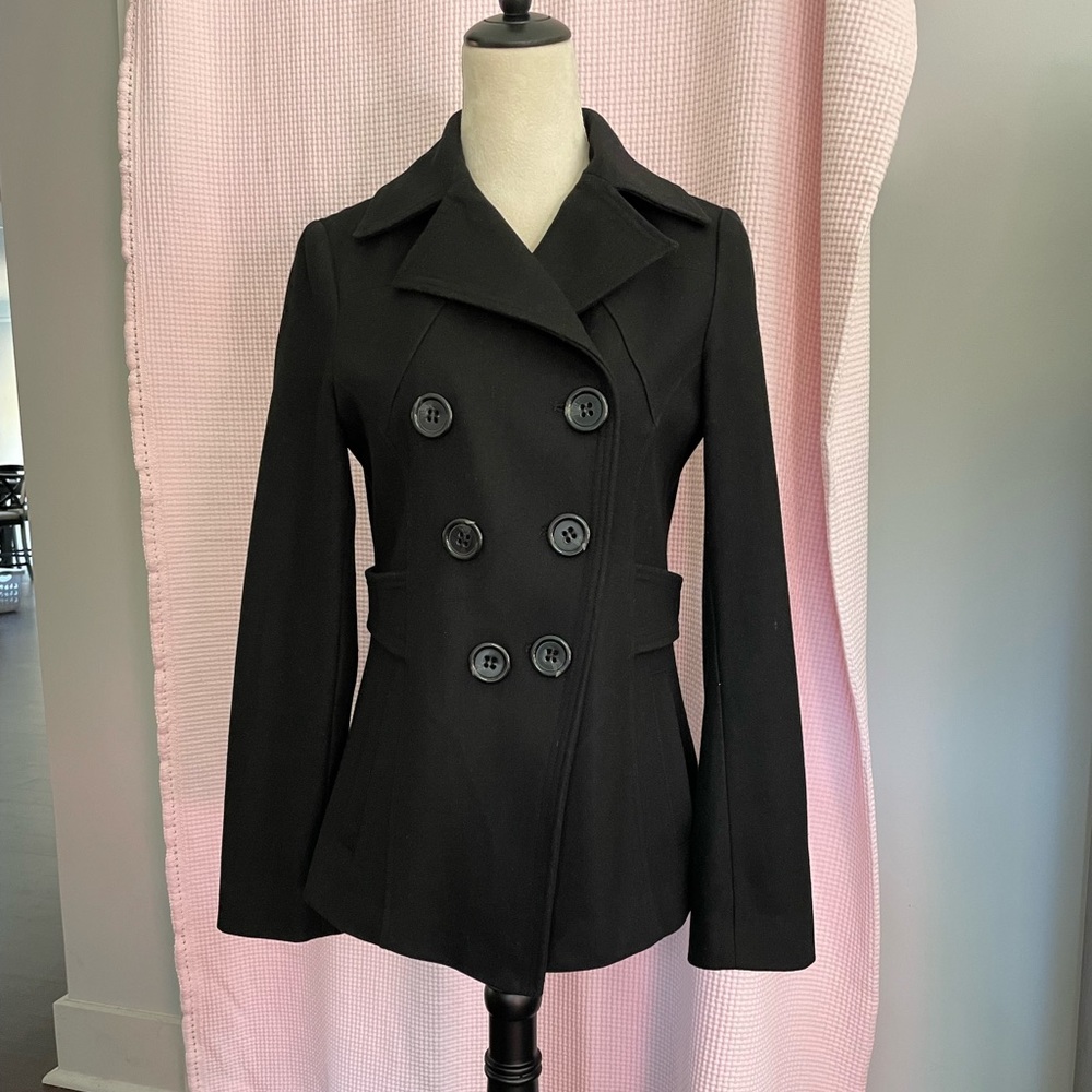 GUESS Black wool blend coat size S.